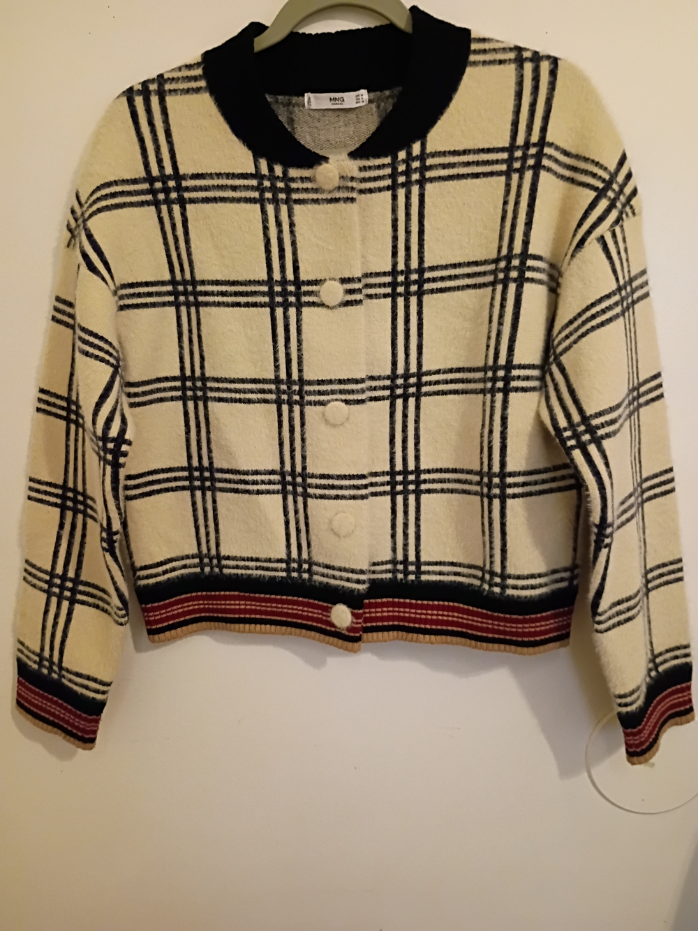 Mango Women's Black & Cream Knit Sweater Cardigan Sz S